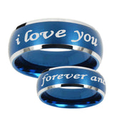 10mm I Love You Forever and ever Dome Brushed Blue 2 Tone Tungsten Mens Ring
