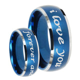 His Hers I Love You Forever and ever Dome Brushed Blue 2 Tone Tungsten Men Band Set