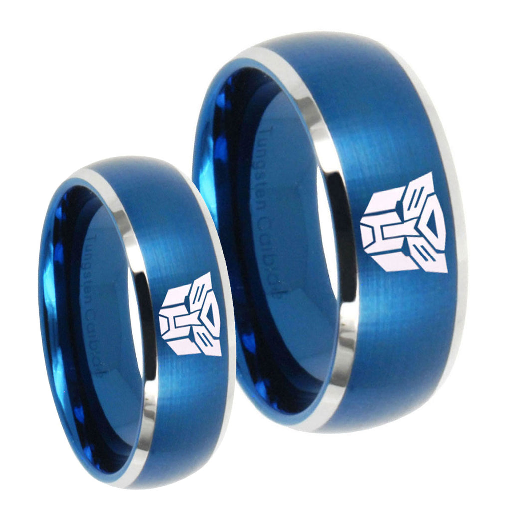 Transformers Autobot Dome Brushed Blue 2 Tone Tungsten Couple Band Set