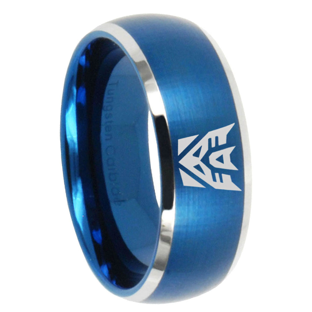 8MM Decepticon Transformers Dome Brushed Blue 2 Tone Tungsten Ring