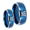 Decepticon Transformers Dome Brushed Blue 2 Tone Tungsten Engagement Ring Set