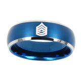 8mm-Army-Sergeant-Major-Dome-Brushed-Blue-2-Tone-Tungsten-Carbide-Mens-Ring