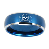 10mm-Skull-Dome-Brushed-Blue-2-Tone-Tungsten-Carbide-Bands-Ring