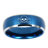5, 8mm Skull Dome Brushed Blue 2 Tone Tungsten Carbide Custom Ring for Men