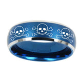 10mm-Multiple-Skull-Dome-Brushed-Blue-2-Tone-Tungsten-Custom-Ring-for-Men