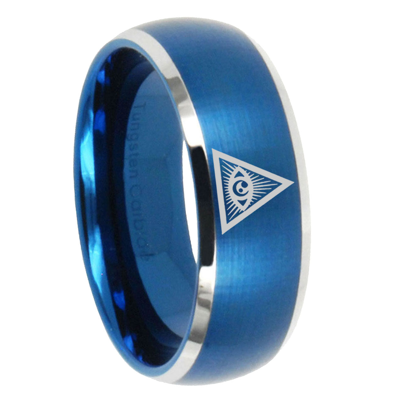 8MM Seeing Eye of God Dome Matte Blue Tungsten Ring Men