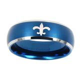 8mm-Fleur-De-Lis-Dome-Brushed-Blue-2-Tone-Tungsten-Carbide-Mens-Wedding-Ring