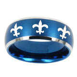 10mm-Multiple-Fleur-De-Lis-Dome-Brushed-Blue-2-Tone-Tungsten-Carbide-Mens-Ring