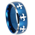 8MM Multiple Fleur-De-Lis Dome Brushed Blue 2 Tone Tungsten Ring