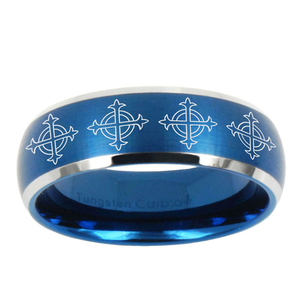 5MMMultiple Crosses Dome Brushed Blue 2 Tone Tungsten Ring