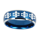 8mm-Multiple-Fleur-De-Lis-Dome-Brushed-Blue-2-Tone-Tungsten-Men's-Wedding-Band
