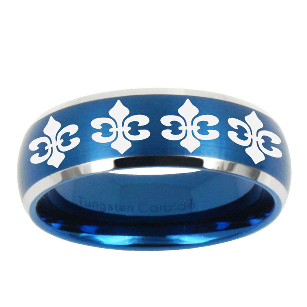 5MMMultiple Fleur-De-Lis Dome Brushed Blue 2 Tone Tungsten Ring