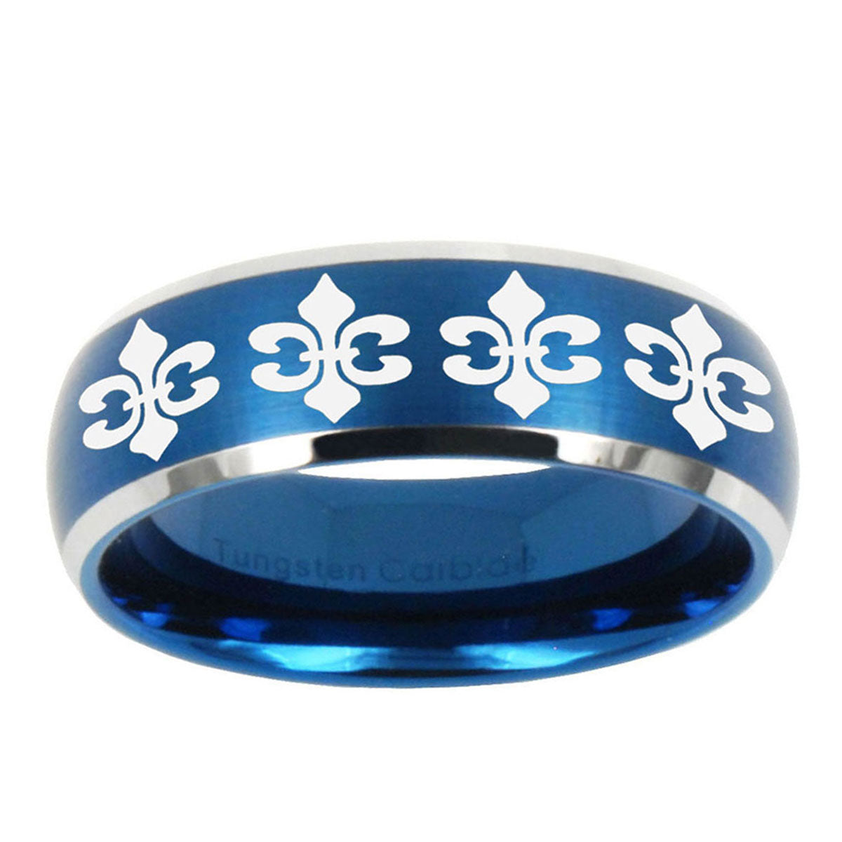 5MMMultiple Fleur-De-Lis Dome Brushed Blue 2 Tone Tungsten Ring