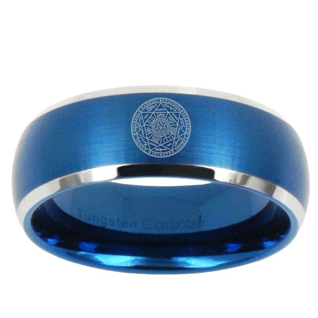 5MMSeal of Seven Archangel Dome Matte Blue Tungsten Ring Men