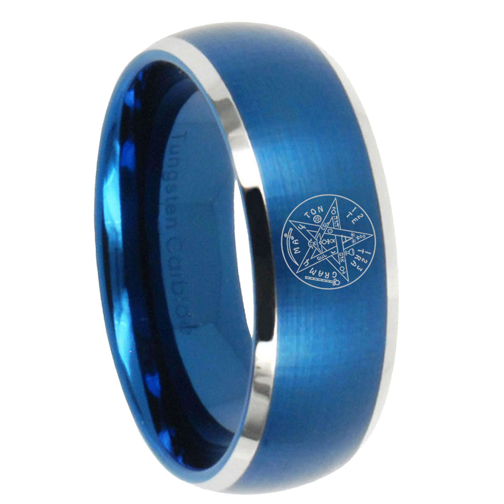 8MM Tetragrammaton Spiritual Kabbalah Dome Matte Blue Tungsten Ring