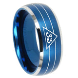 His and Hers Masonic 32 Duo Line Freemason Dome Brushed Blue 2 Tone Tungsten Anniversary Ring Set