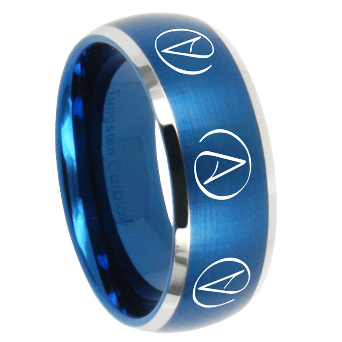 8MM Atheist Design Dome Brushed Blue 2 Tone Tungsten Men's Ring
