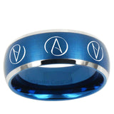 10mm Atheist Design Dome Brushed Blue 2 Tone Tungsten Mens Ring