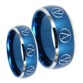 Atheist Design Dome Brushed Blue 2 Tone Tungsten Couples Ring Set