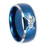 8mm Wild Boar Dome Brushed Blue 2 Tone Tungsten Mens Promise Ring