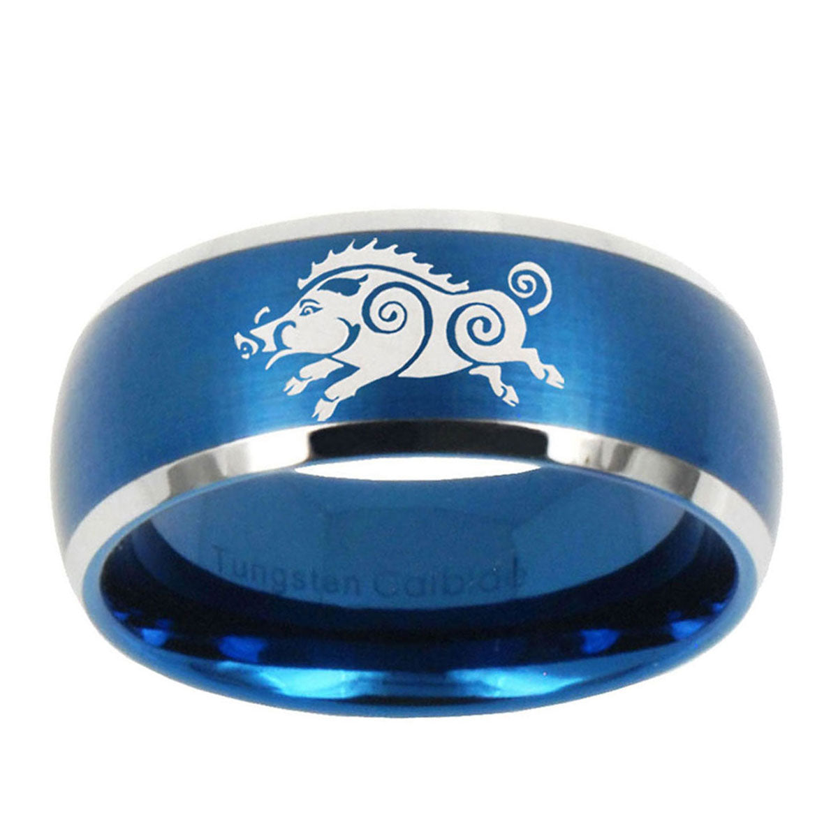 5MMWild Boar Dome Brushed Blue 2 Tone Tungsten Mens Promise Ring