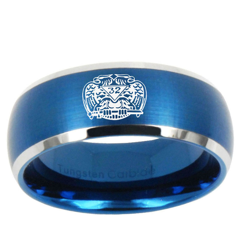 5MMMasonic 32 Degree Freemason Dome Brush Blue 2 Tone Tungsten Ring