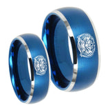 His and Hers Masonic 32 Degree Freemason Dome Brushed Blue 2 Tone Tungsten Anniversary Ring Set