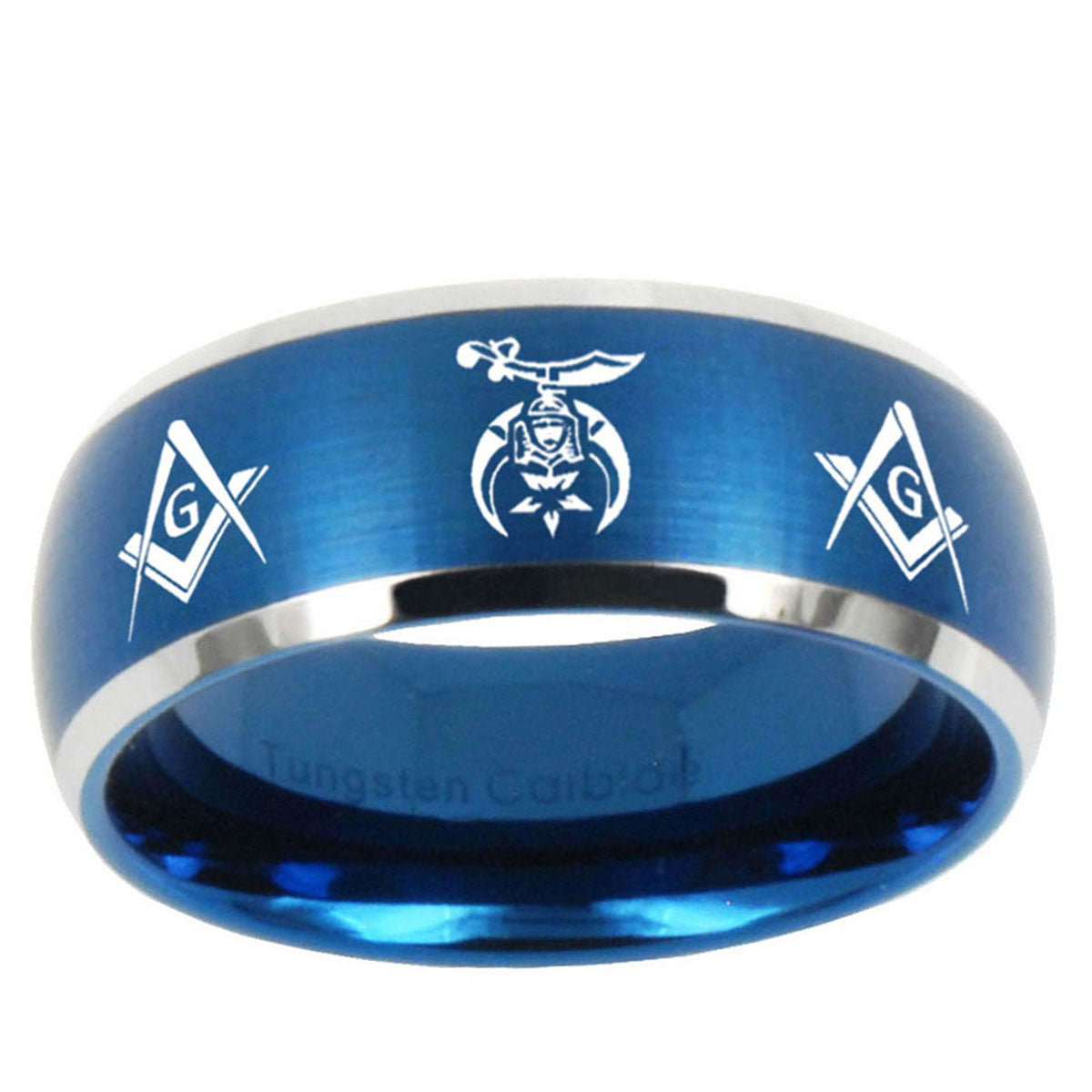 10mm Masonic Shriners Dome Brushed Blue 2 Tone Tungsten Mens Promise Ring