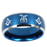 5, 8mm Masonic Shriners Dome Brushed Blue 2 Tone Tungsten Custom Ring for Men