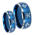 Masonic Shriners Dome Brushed Blue 2 Tone Tungsten Wedding Ring Set