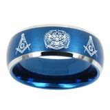 10mm-Masonic-32-Design-Dome-Brushed-Blue-2-Tone-Tungsten-Carbide-Promise-Ring