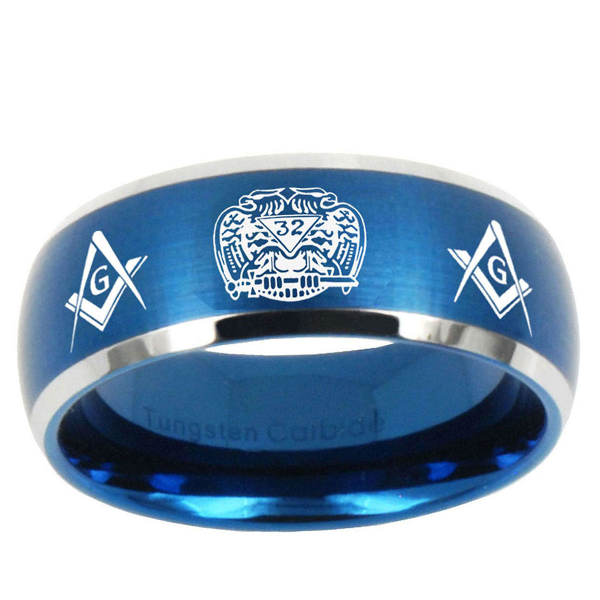 5MMMasonic 32 Design Dome Brushed Blue 2 Tone Tungsten Ring