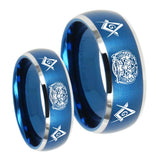 His Hers Masonic 32 Design Dome Brushed Blue 2 Tone Tungsten Mens Promise Ring Set