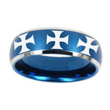10mm-Multiple-Maltese-Cross-Dome-Brushed-Blue-2-Tone-Tungsten-Men's-Ring