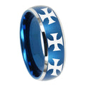 8MM Multiple Maltese Cross Dome Brushed Blue 2 Tone Tungsten Ring