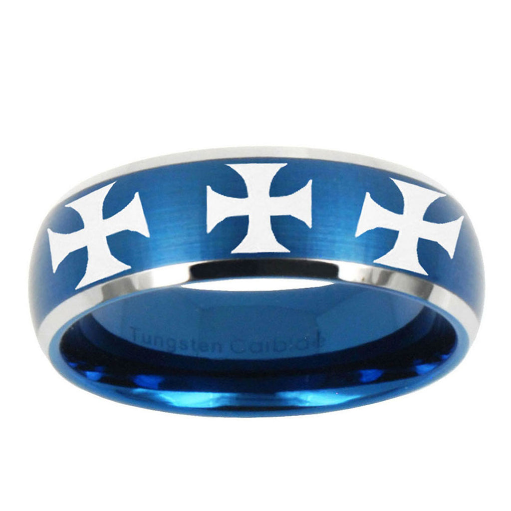 5MMMultiple Maltese Cross Dome Brushed Blue 2 Tone Tungsten Ring