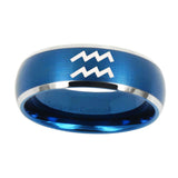 10mm-Aquarius-Horoscope-Dome-Brushed-Blue-2-Tone-Tungsten-Personalized-Ring