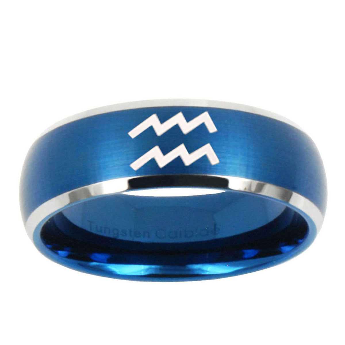 10mm Aquarius Horoscope Dome Brushed Blue 2 Tone Tungsten Ring