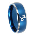 8MM Capricorn Zodiac Dome Brushed Blue 2 Tone Tungsten Mens Ring