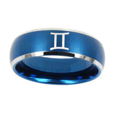 10mm-Gemini-Zodiac-Dome-Brushed-Blue-2-Tone-Tungsten-Carbide-Wedding-Band-Ring