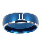 5, 8mm Gemini Zodiac Dome Brushed Blue 2 Tone Tungsten Ring