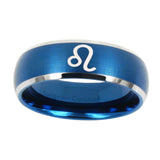10mm-Leo-Zodiac-Dome-Brushed-Blue-2-Tone-Tungsten-Carbide-Wedding-Bands-Ring