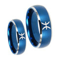 Pisces Zodiac Dome Brushed Blue 2 Tone Tungsten His and Hers