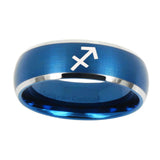 10mm-Sagittarius-Zodiac-Dome-Brushed-Blue-2-Tone-Tungsten-Anniversary-Ring