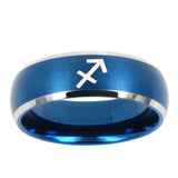 10mm Sagittarius Zodiac Dome Brushed Blue 2 Tone Tungsten Ring