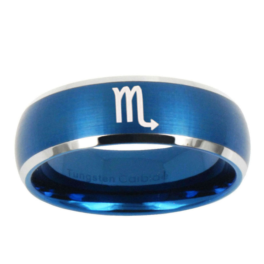 5MMScorpio Horoscope Dome Brushed Blue 2 Tone Tungsten Custom Ring