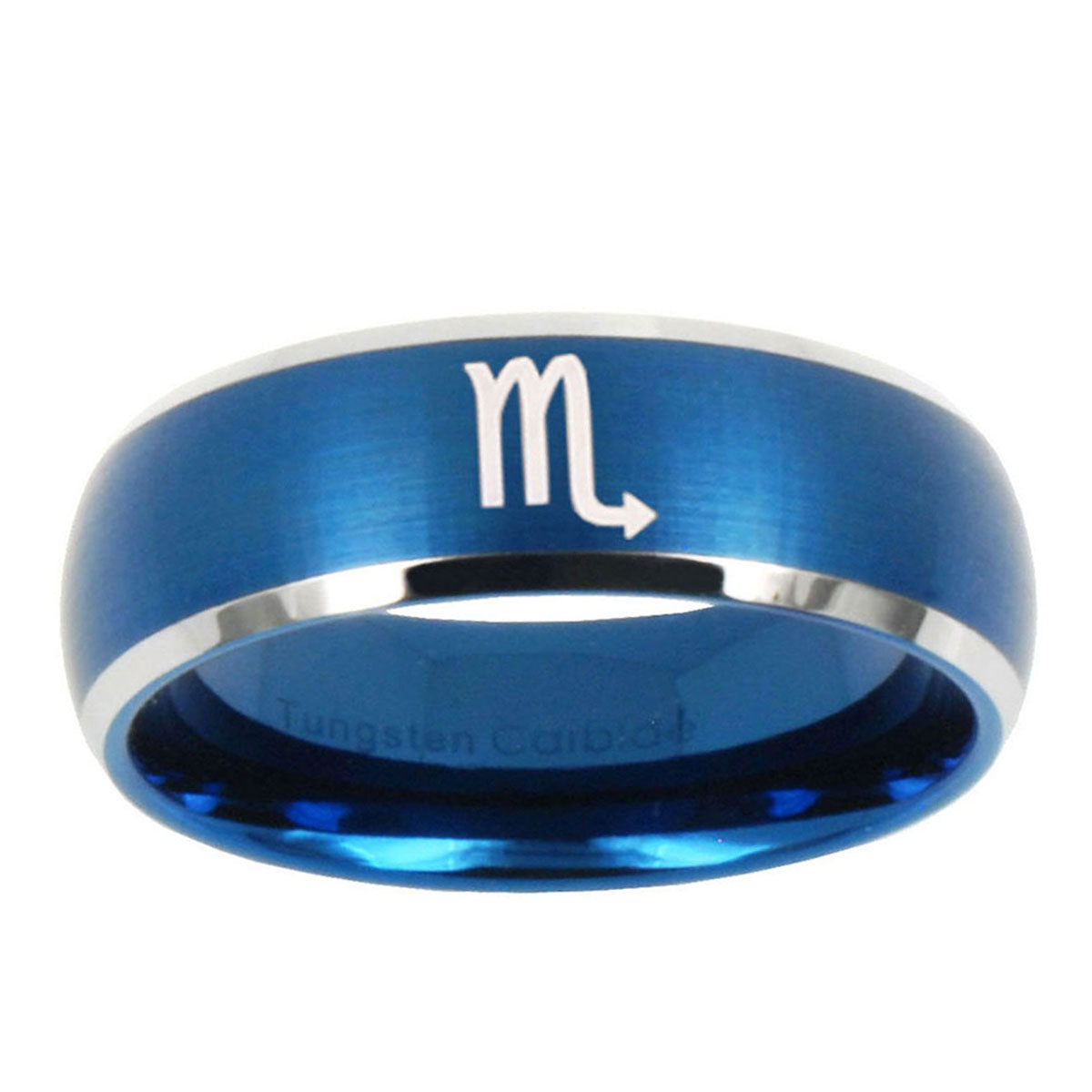 10mm Scorpio Horoscope Dome Brushed Blue 2 Tone Tungsten Ring