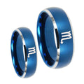 Scorpio Horoscope Dome Brushed Blue 2 Tone Tungsten Bridal Ring Set