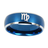 8mm-Virgo-Zodiac-Dome-Brushed-Blue-2-Tone-Tungsten-Carbide-Mens-Wedding-Band