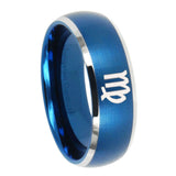 His Hers Virgo Zodiac Dome Brushed Blue 2 Tone Tungsten Men's Wedding Ring Set